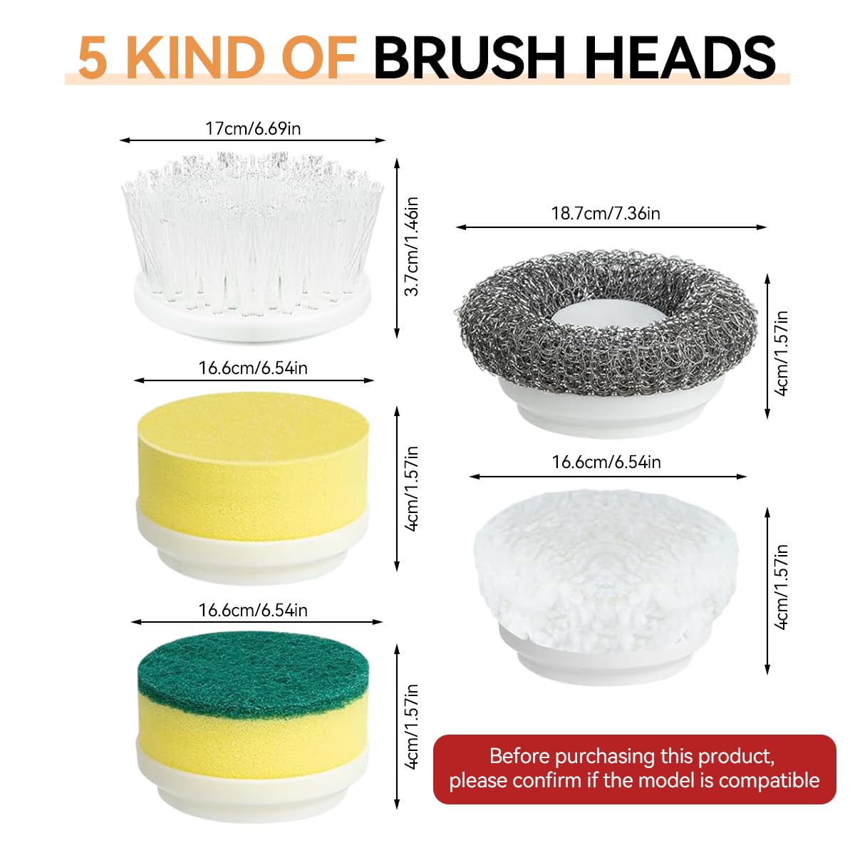 Serplex Electric Spin Scrubber Replacement Brush Heads 5Pcs for Multi Surface Cleaning | White Cotton Bristle Attachments