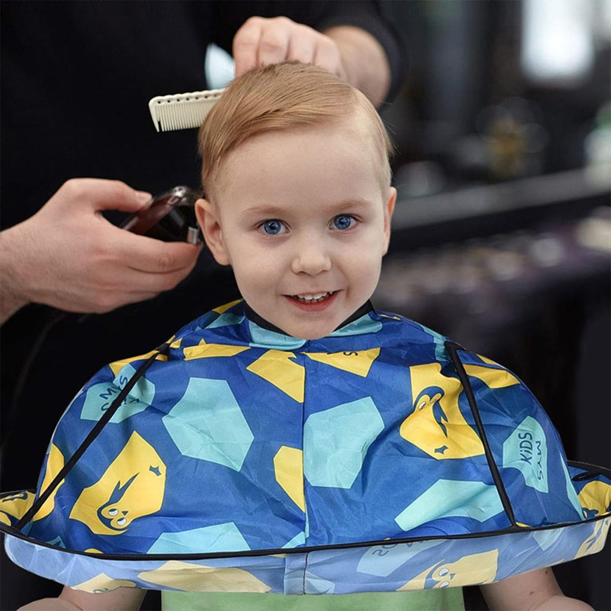 SNOWIE SOFT Hair Cutting Cape for Kids with Umbrella Hair Catcher and 30–40 cm Adjustable Neck | Waterproof Polyester Apron for Home or Salon Use