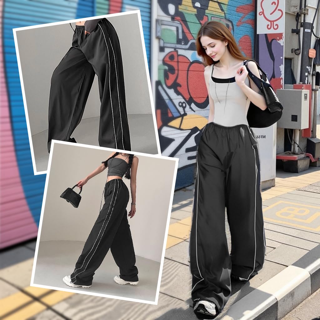 SANNIDHI Womens Wide Leg Sweatpants for Lounge and Workout featuring Quick Dry Polyester | Casual Baggy Joggers with Elastic Waistband and Pockets