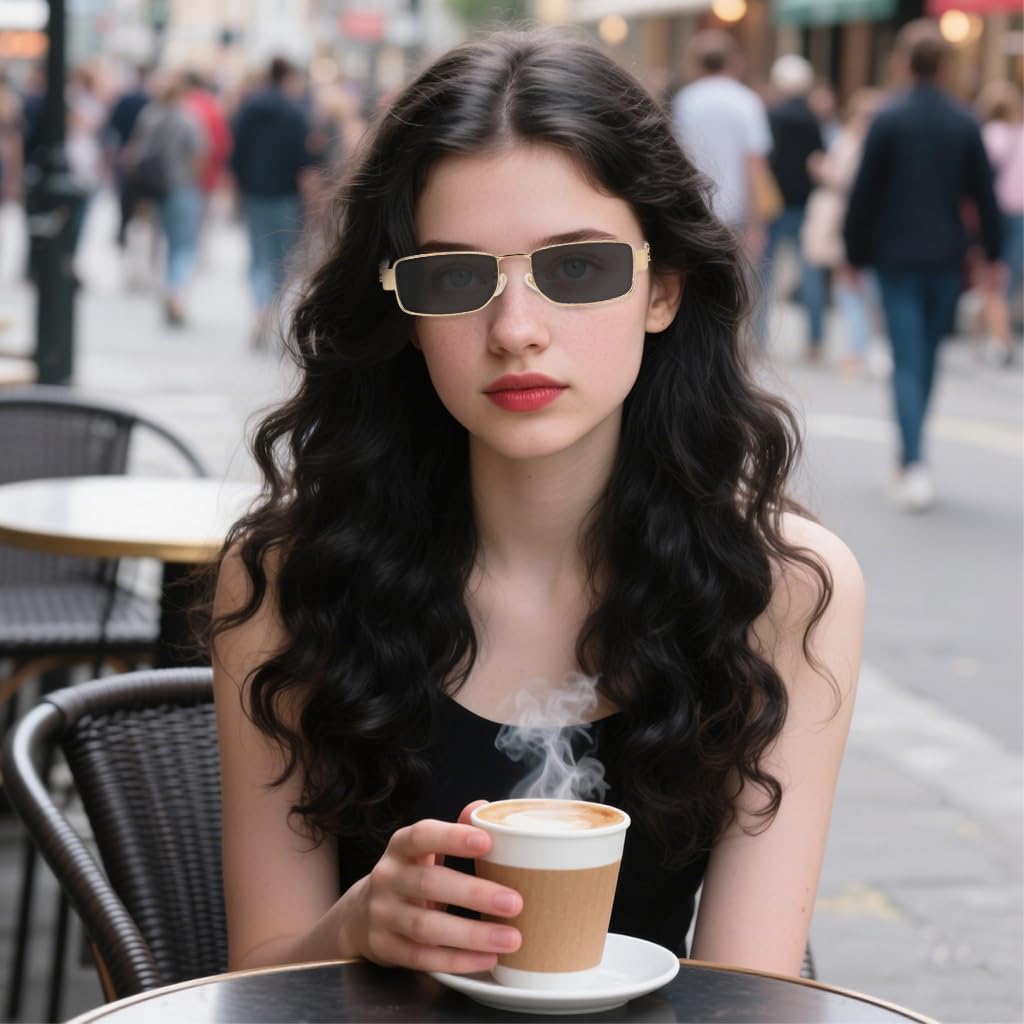 Proberos Sunglasses for Summer Travel with Small Square Tinted Lenses and Metal Frame | Black