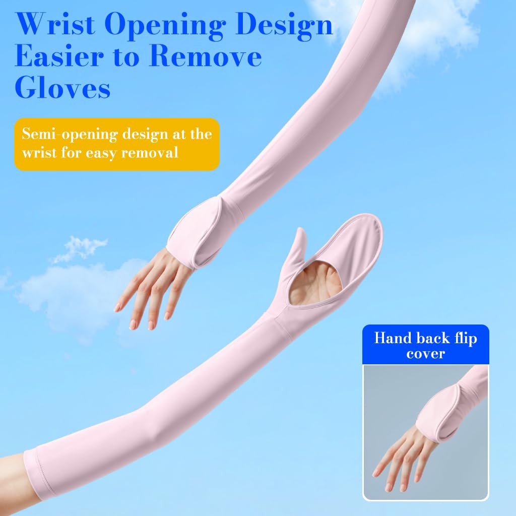 Venzina UV Sun Protection Arm Sleeves for Outdoor Sports with UPF 50+ and Anti Slip Design | Cooling Pink Ice Silk for Women and Girls