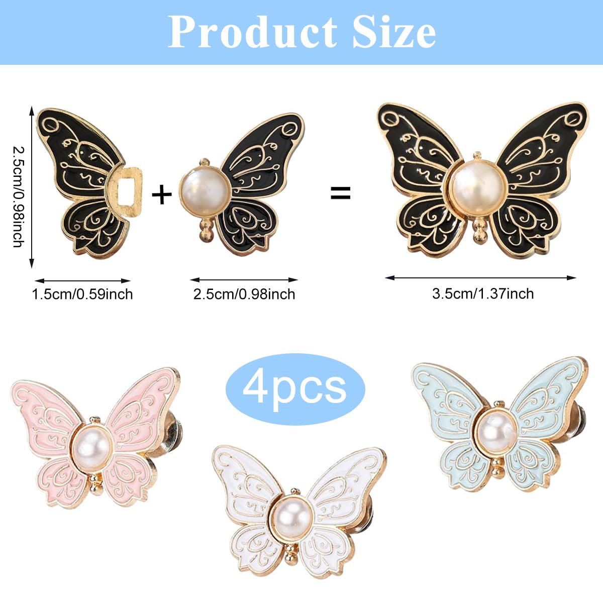 SANNIDHI Jeans Tightening Clips for Waist Adjustment featuring Butterfly Design | 4 Pairs