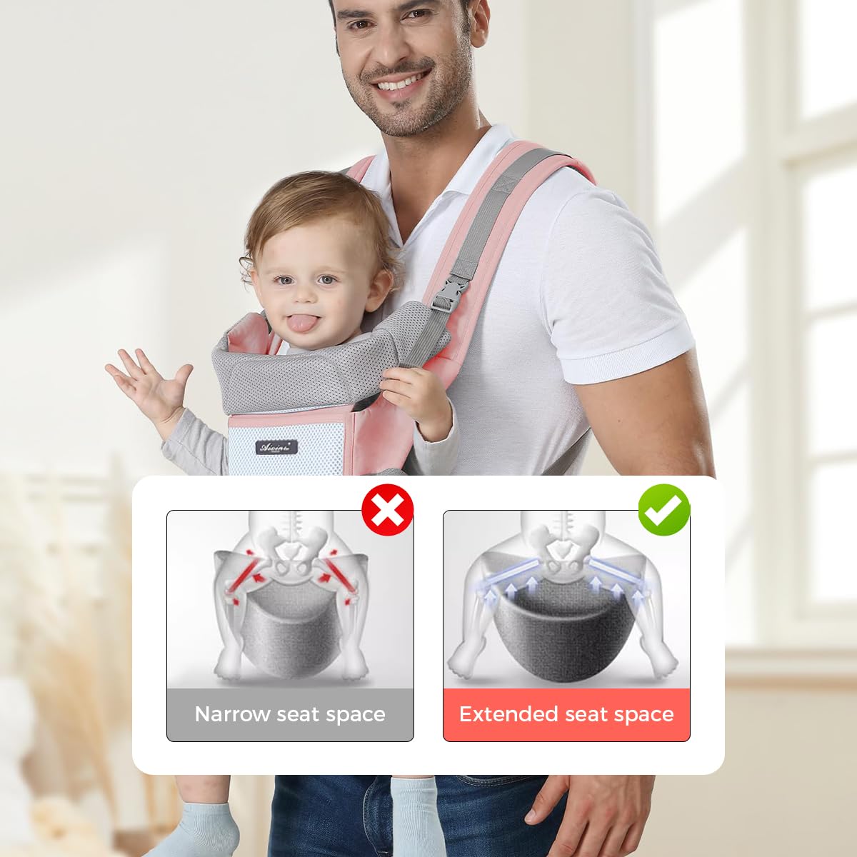 SNOWIE SOFT Baby Carrier Hip Seat for Travel with 6 in 1 Adjustable Design and Storage | Cotton Fabric for 0–36 Months