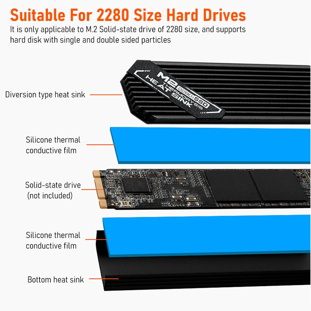ZORBES M.2 SSD Heatsink for 2280 NVMe and SATA Drives with Dual-Sided Clips | Aluminum Alloy Cooling Pad
