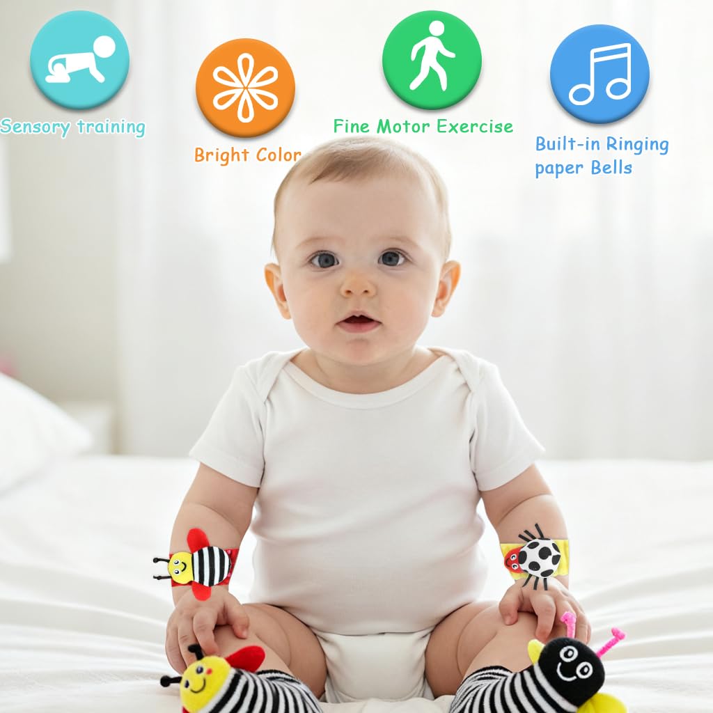 SNOWIE SOFT Hanging Toy for Newborns featuring Squeaky Rattle and Mirror | Soft Plush Sensory Play