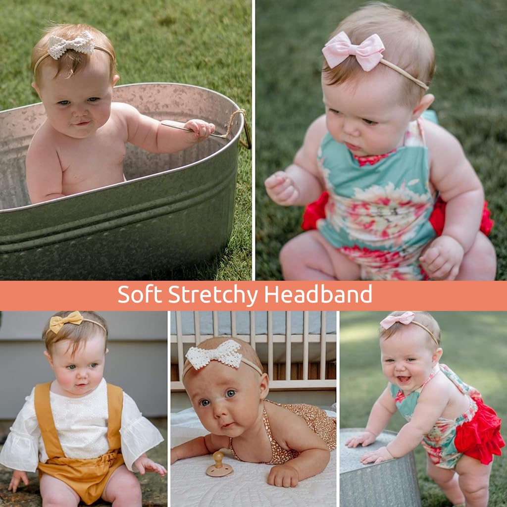 PALAY Bow Hair Bands for Baby Girls featuring Soft Stretchy Nylon Headbands 10pcs | Adorable Gift for Newborns