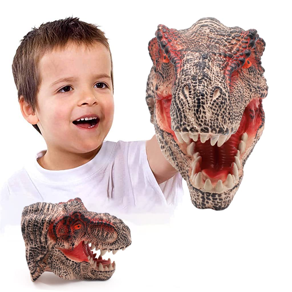 PATPAT Dinosaur Toys Hand Puppet, Puppet Toys for Kids, Soft Rubber Realistic Tyrannosaurus Puppet Dino Toys for Kids Boys Girls Role Play(Bronze T-rex)