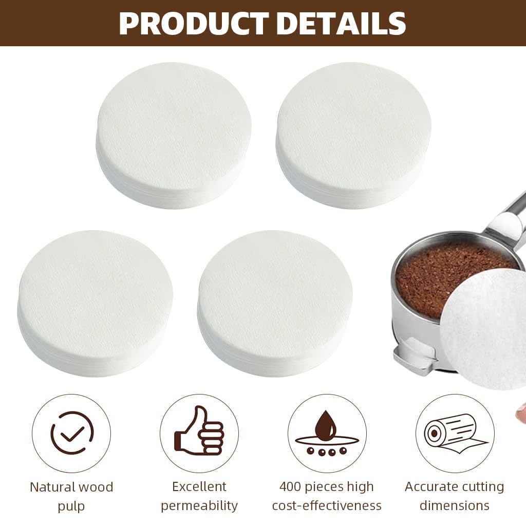 Supvox Espresso Coffee Filters for 58mm Portafilter with 400 Count Paper | White Round Disposable Design