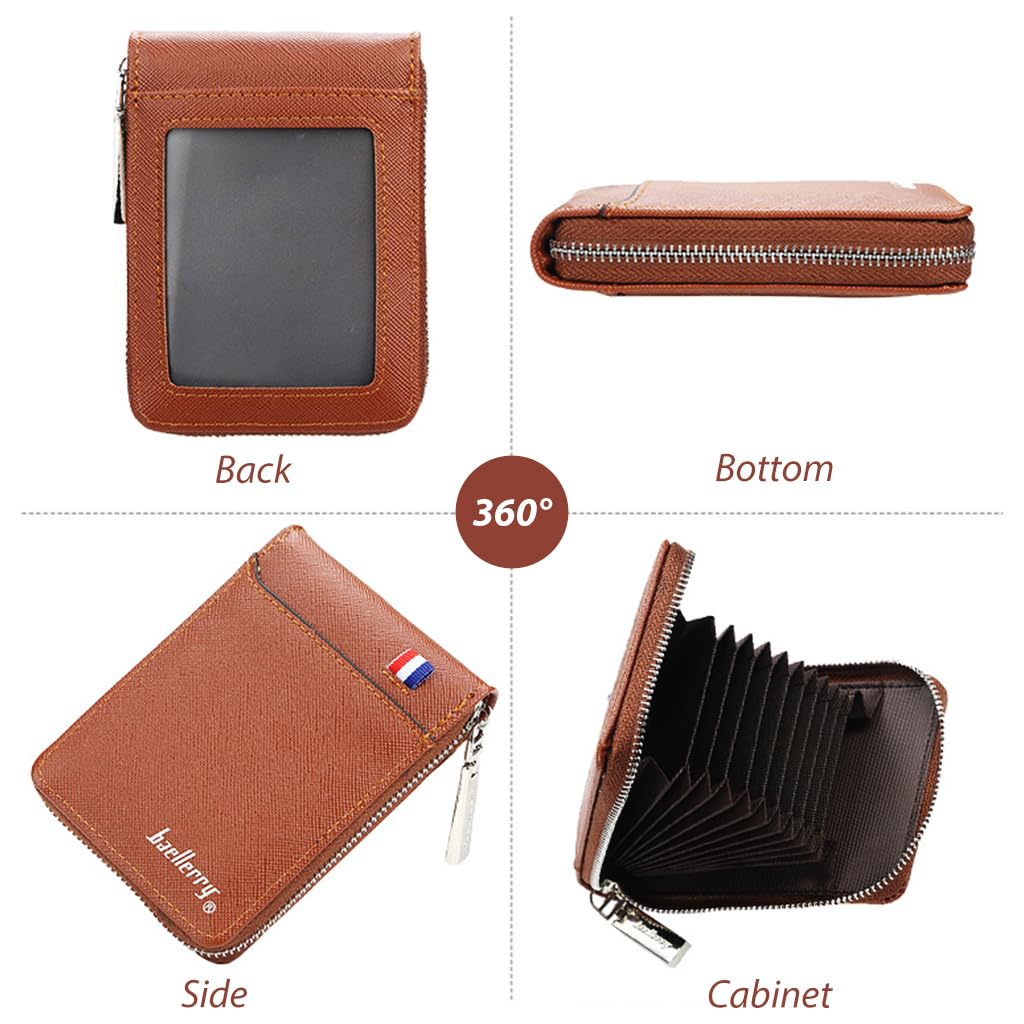 ZIBUYU Mens Wallet with 9 Card Slots and Zipper Coin Purse featuring PU Leather Brown Design | Ideal for Business or Birthday Gift
