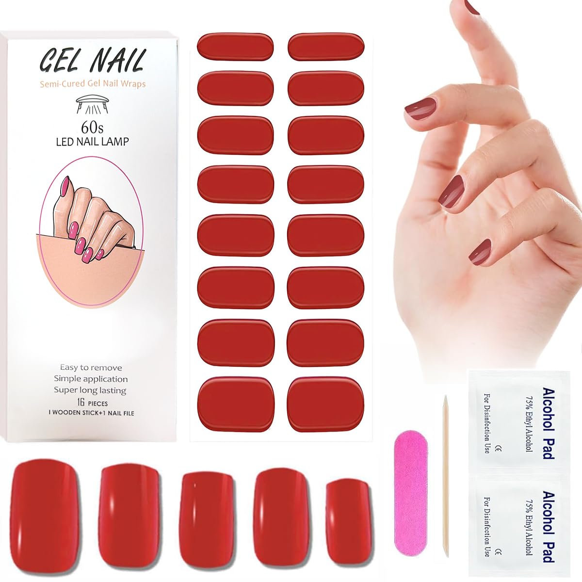 MAYCREATE® 16PCS Semi Cured Gel Nail Strips, Valentines Day Gel Nail Stickers, UV Light required, Gel Nail Stickers Full Nail Wraps for Women, Salon Quality & Easy To Use (Not Include UV lamp)