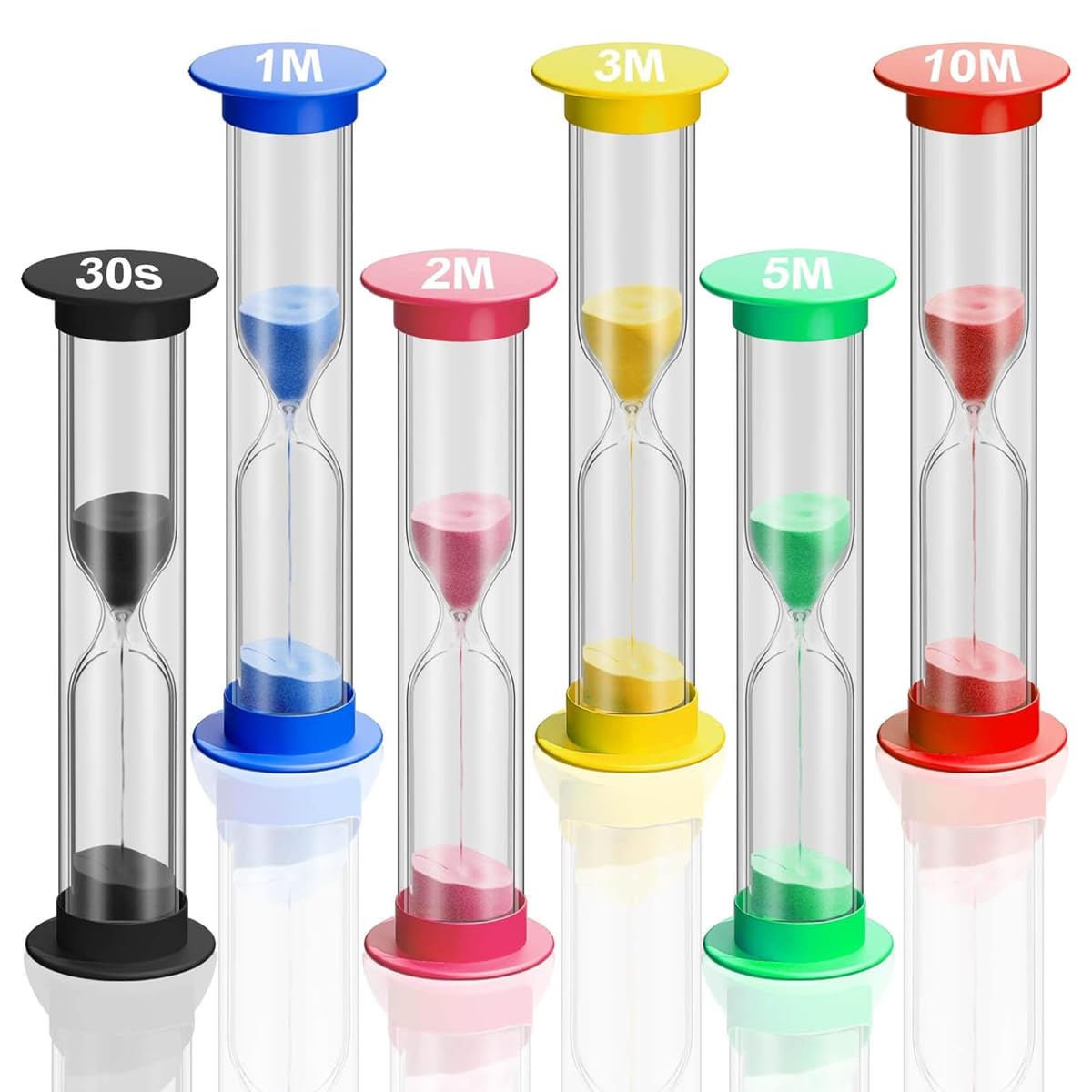 HASTHIP  6PCS Small Sand Timer Hourglass Sandglass Sand Clock Timer 30sec / 1min / 2mins / 3mins / 5mins / 10mins(8.8cm High)