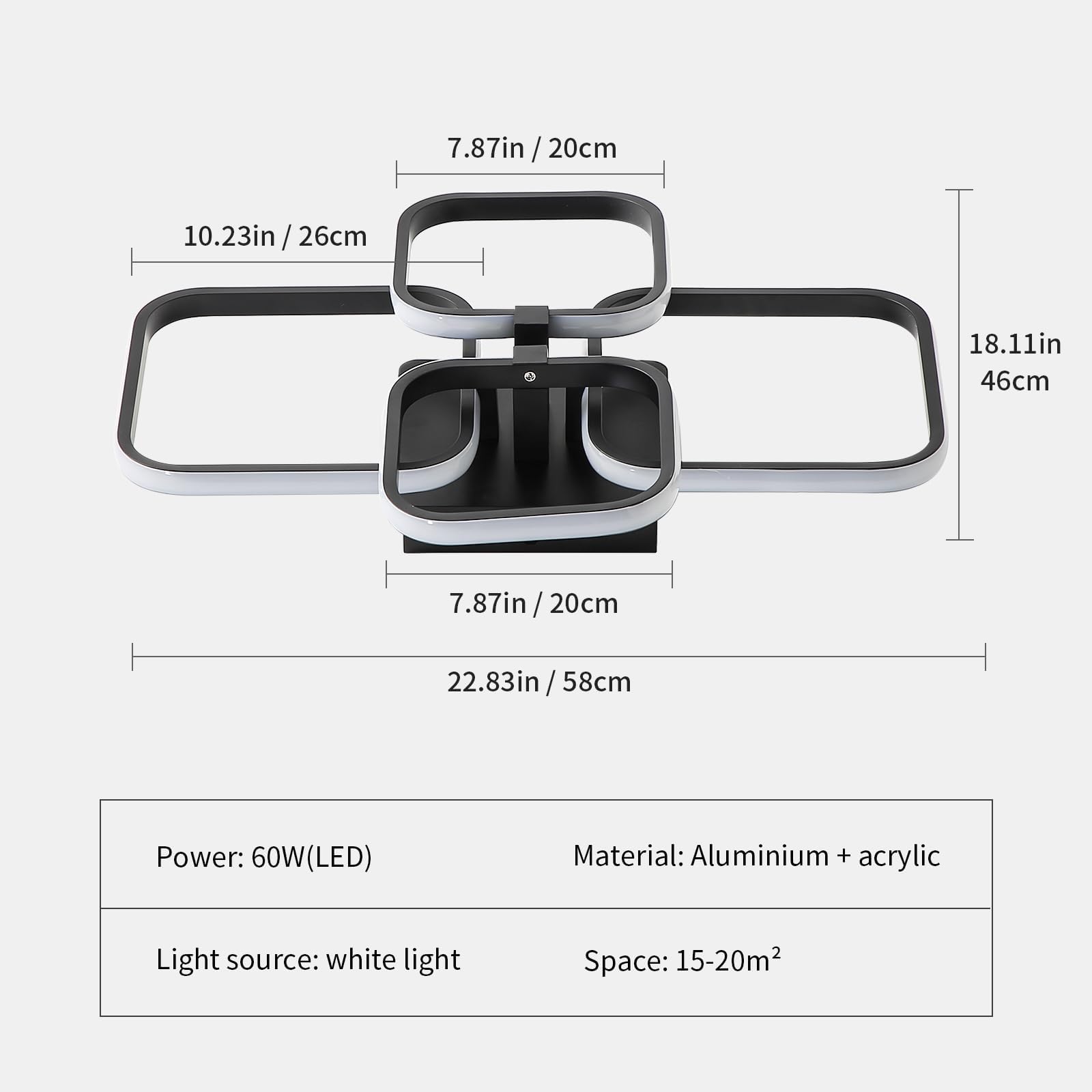 ELEPHANTBOAT Chandelier Lights for Ceiling with 3 Color LED and Remote Control | 58x45x12cm Black Acrylic Flush Mount