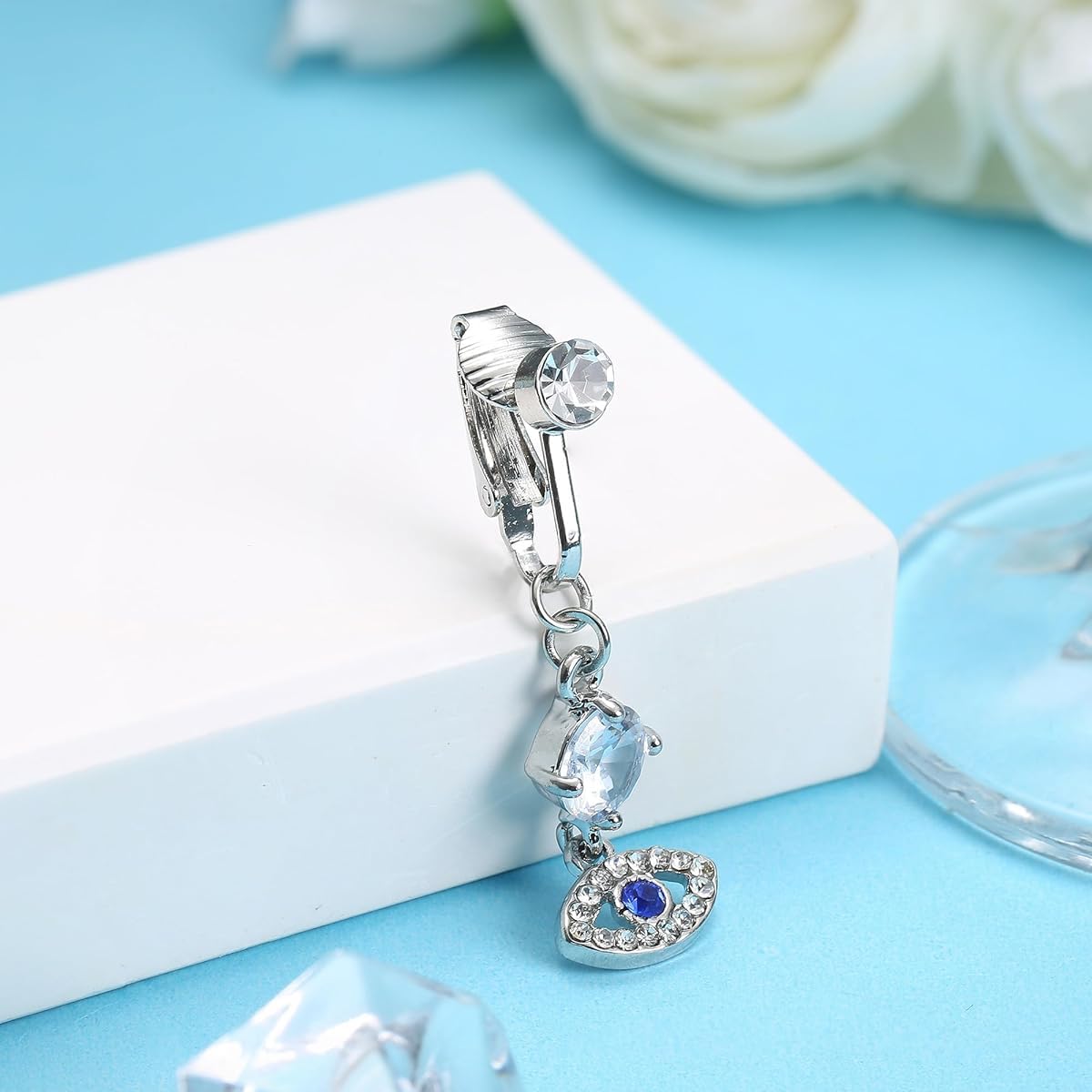 Venzina Fake Belly Piercing Jewelry for Women featuring Evil Eye Pendant and Rhinestones