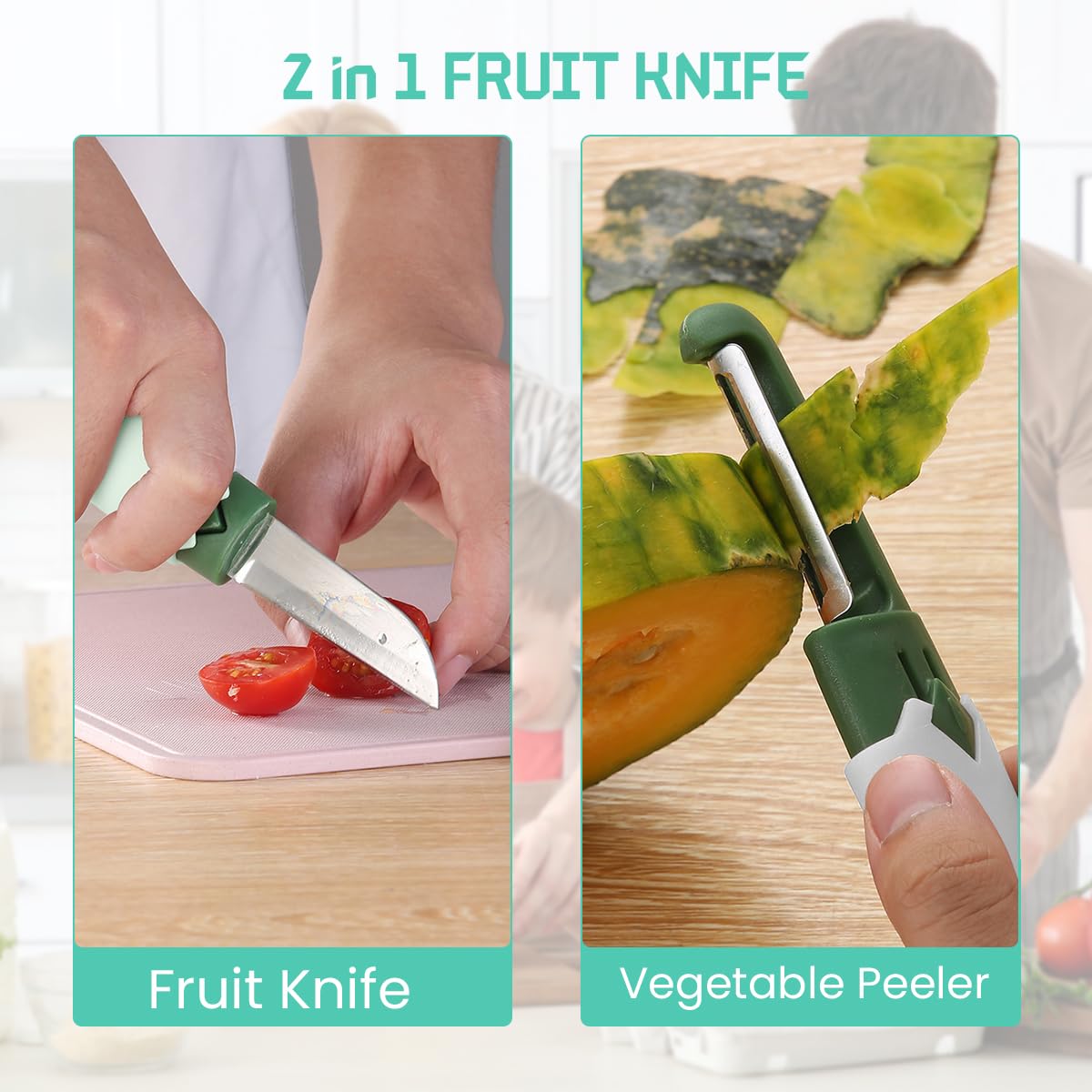 HASTHIP® 2 in 1 Stainless Steel Fruit Knife Peeler, Vegetable Peeler Dual-Use Knife for Potato Cucumber Carrot Scrapper Double Edge Serrated Portable Peeling