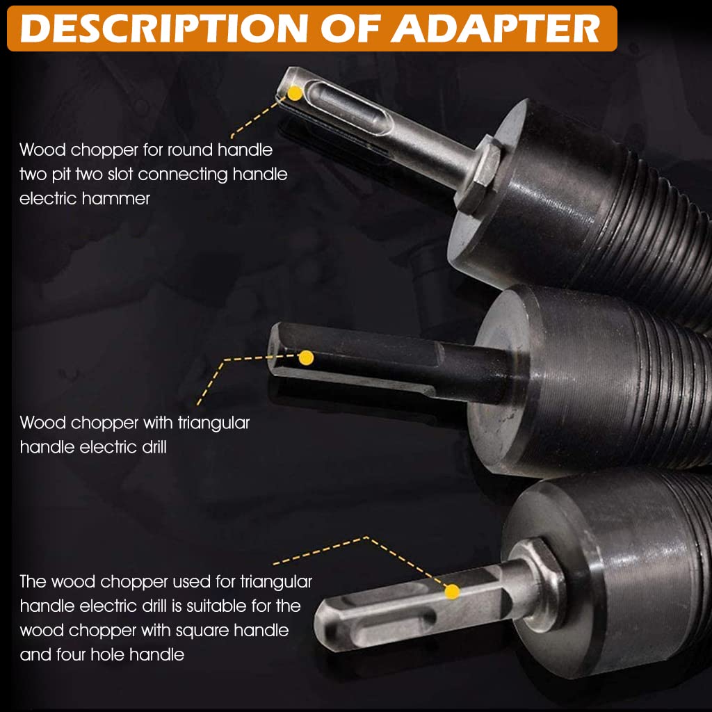 Supvox Wood Splitter Drill Bit Set for Firewood with 32mm Pointed Head and 3 Adapters | High Carbon Steel