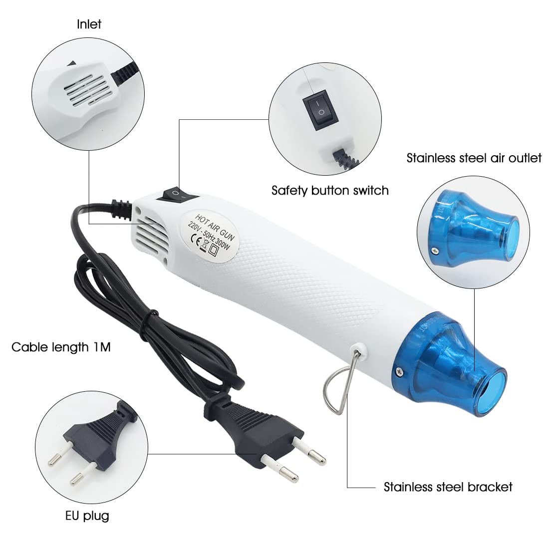 ZIBUYU Hot Air Gun for DIY Crafts with Dual Heat Vents 300W Power and 225x47mm Size | Quick Heating