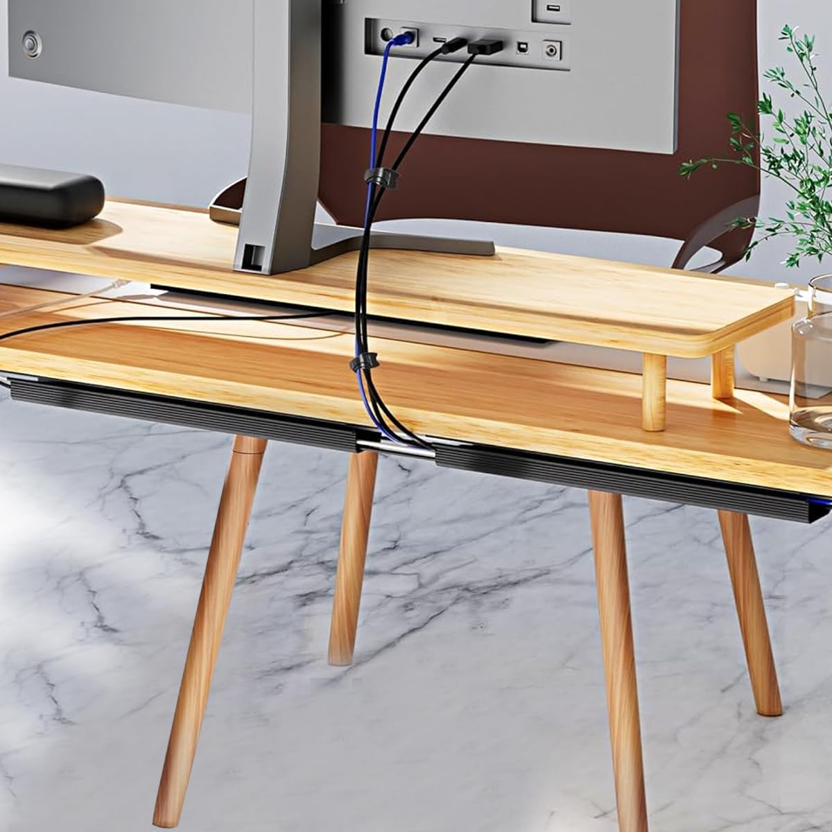 Serplex Cable Management Under Desk for Workspace Organization with 6PCS 15.7 in Self Adhesive Tray