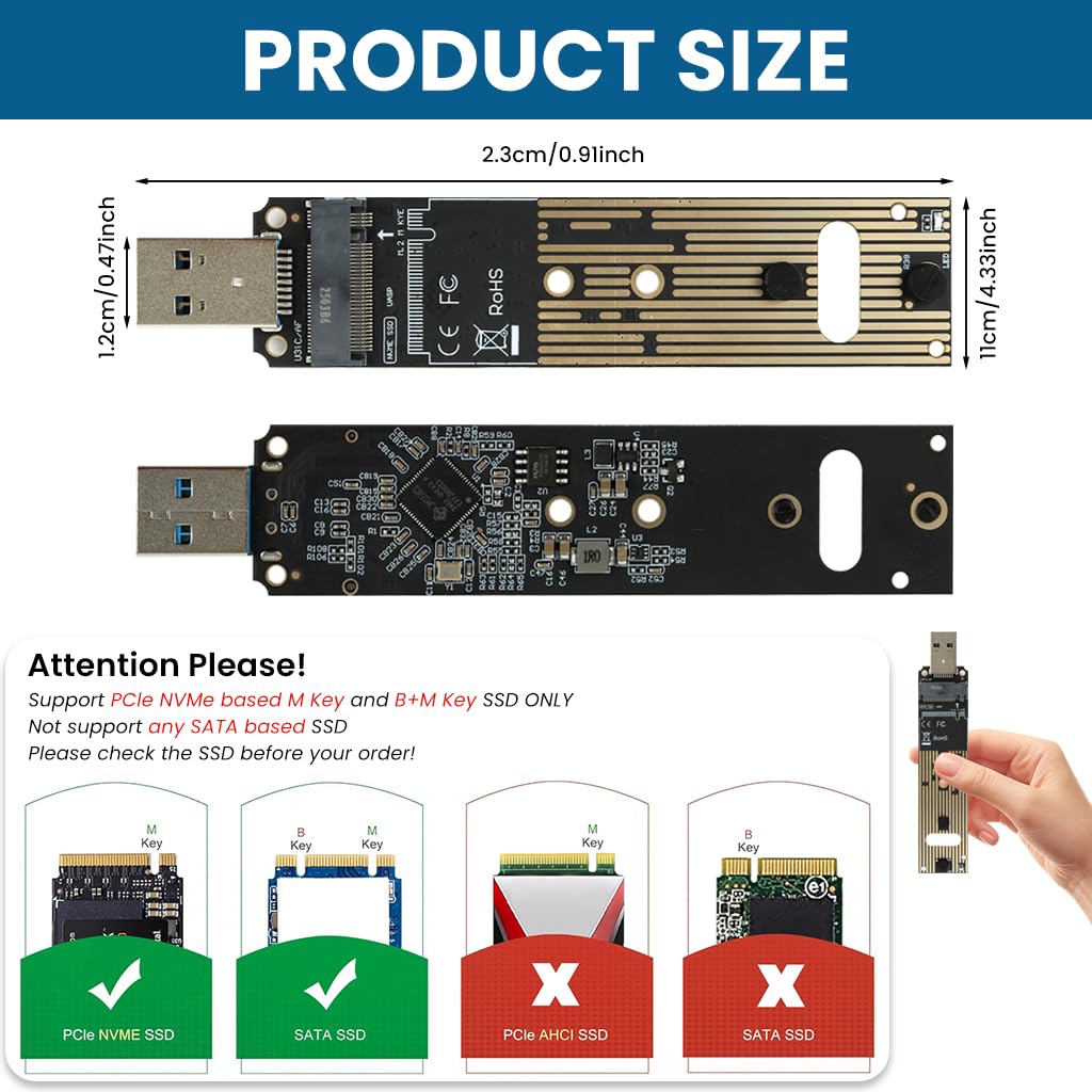 ZORBES M.2 to USB Adapter for NVMe SSDs with 10Gbps USB 3.1 Gen2 Speed | Supports 4TB