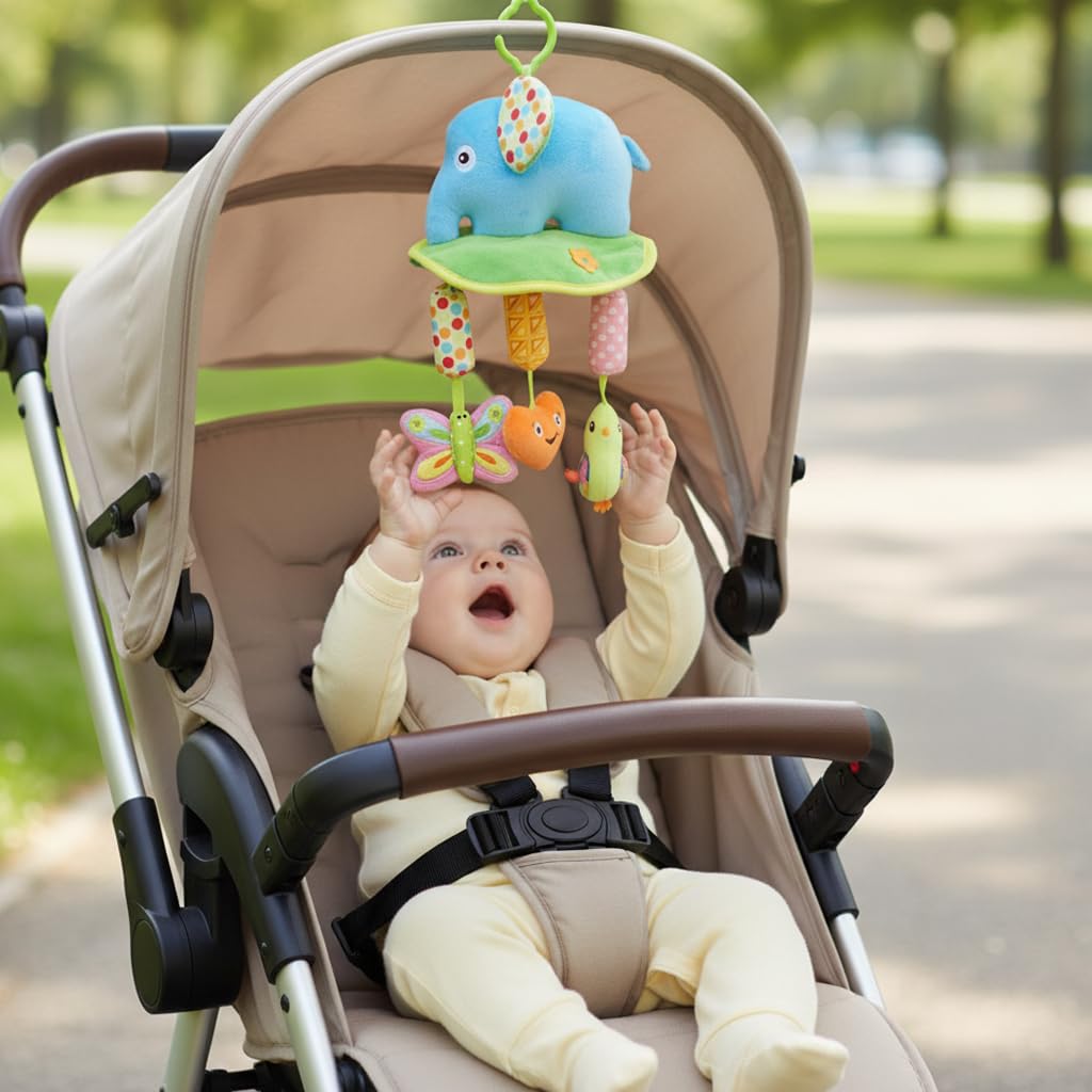 SNOWIE SOFT Baby Car Toy for Stroller with Teether and Rattle Sound | Soft Plush Duck