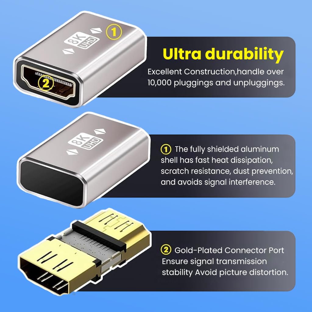Verilux HDMI Connector for 8K@60Hz Displays featuring Female to Female 2.1 Extension Adapter