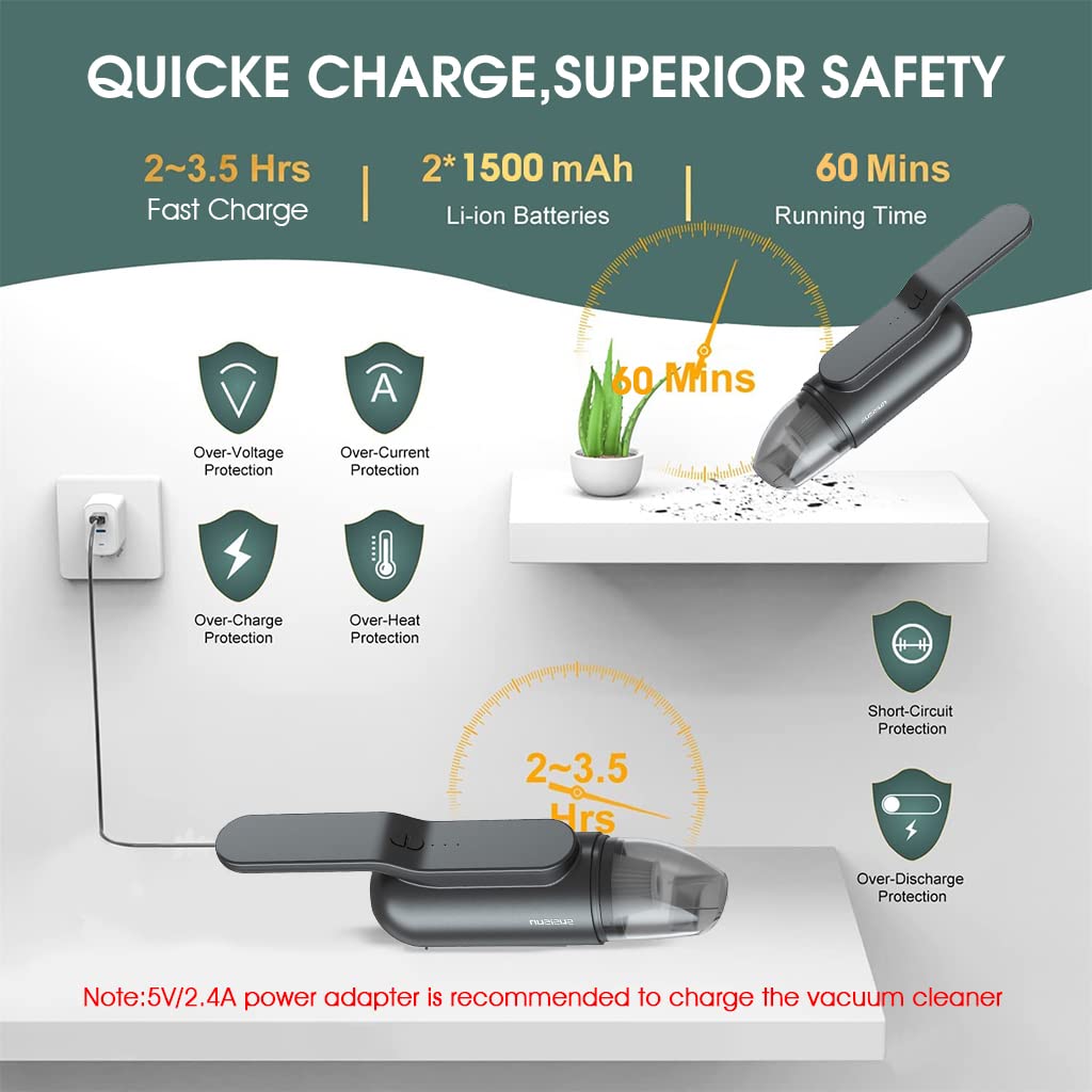 Verilux Cordless Vacuum Cleaner for Home and Car with 13000PA Suction and UV Light | USB Rechargeable