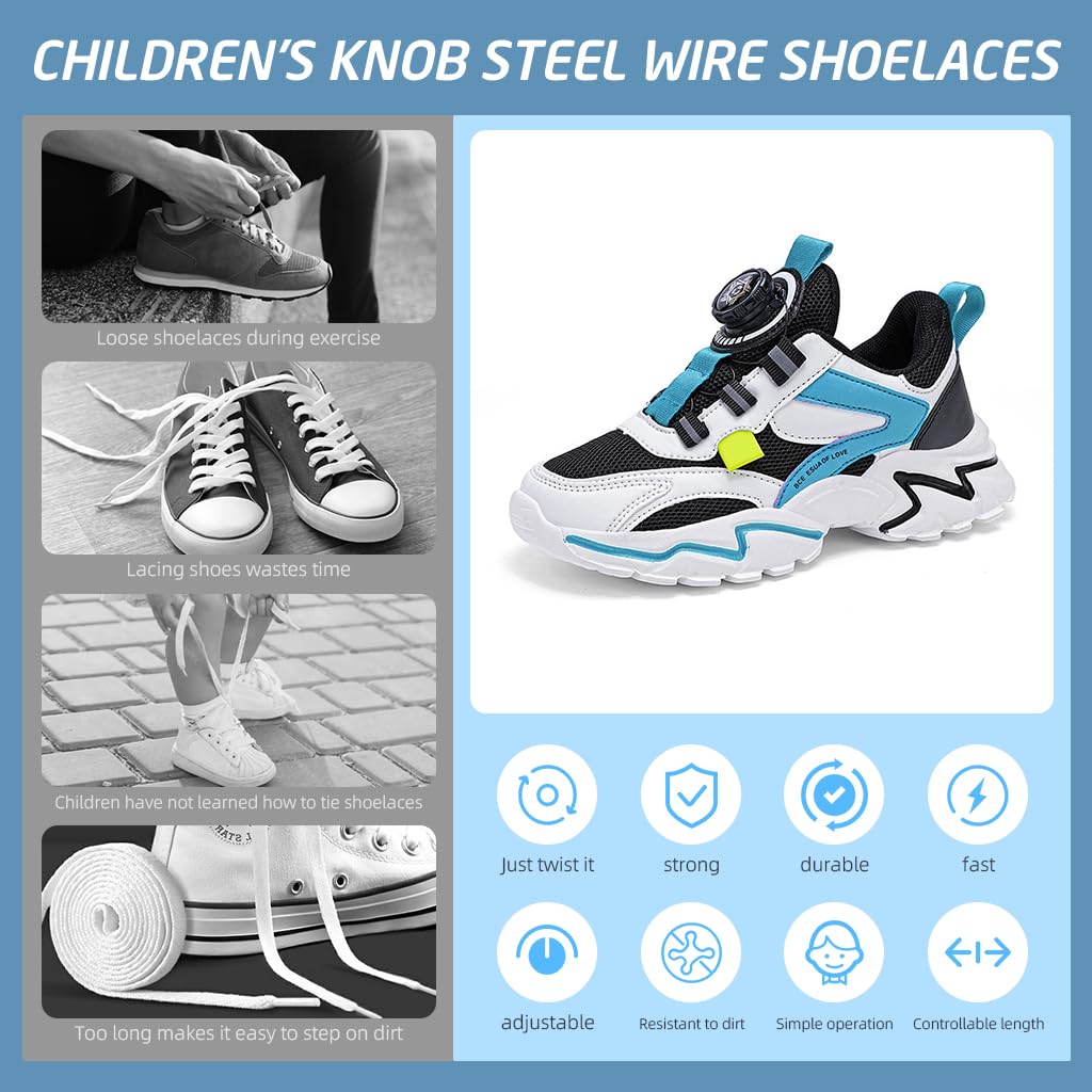 MAYCREATE® Shoelaces Alternatives Kids No Loose Shoelace Wire Shoelace with Knob 80cm Slim Wire Shoelace Fashion Shoelaces for Sport Footwear, Sneakers, Casual Shoes