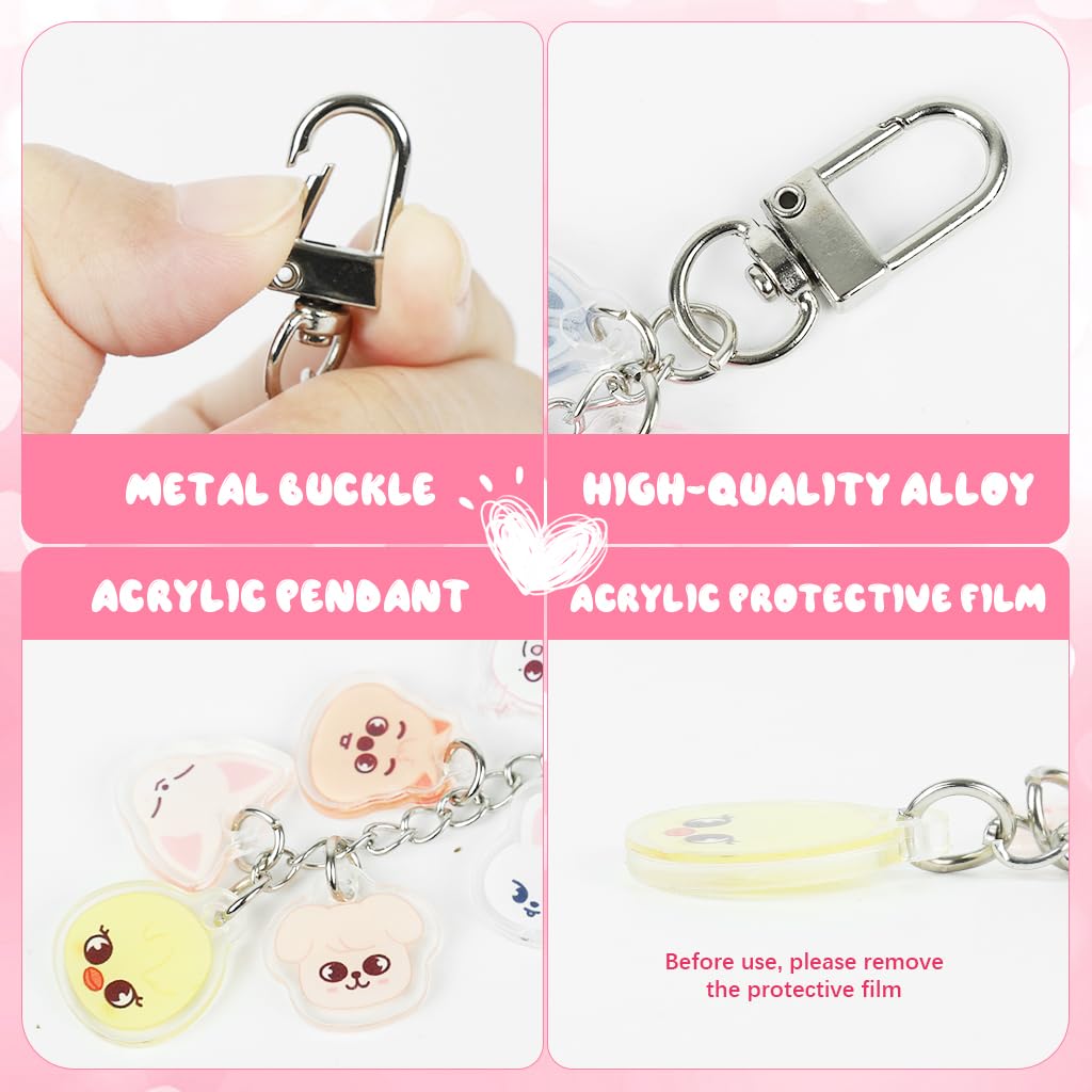 ZORBES Cartoon Keychain for Kids featuring 8 Double Sided Acrylic Charms with Metal Clasp