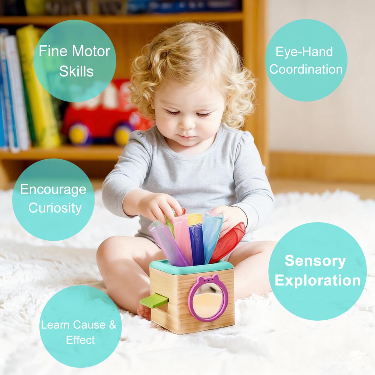 PATPAT Wooden Tissue Box Baby Toy for Sensory Play with 8 Sheer Tissues and Mirror | Montessori Learning