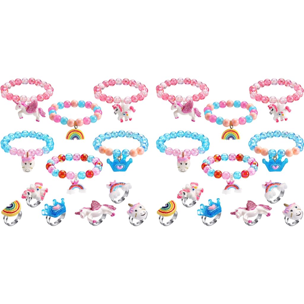 PATPAT Unicorn Bracelet Set for Kids with 6 Colorful Designs and Adjustable Rings | 24PCS
