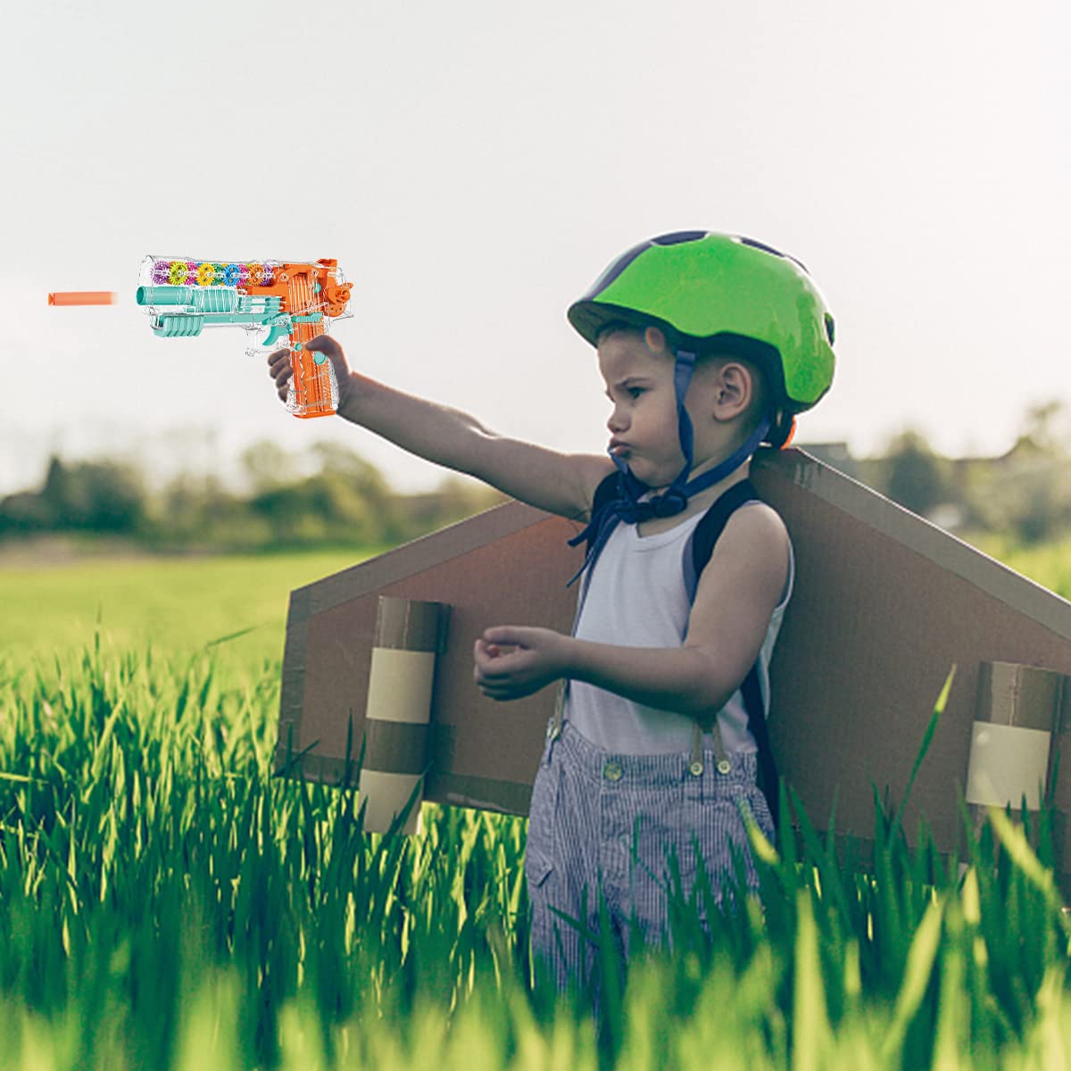 PATPAT Musical Toy Gun for Kids with 5pcs Soft Ammo featuring 3D Gear Mechanism and LED Lights