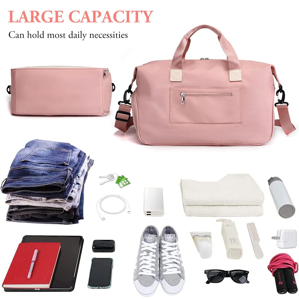 ZIBUYU Gym Bag for Women with Shoe Compartment and Detachable Strap | 47x22x25cm Travel Duffle
