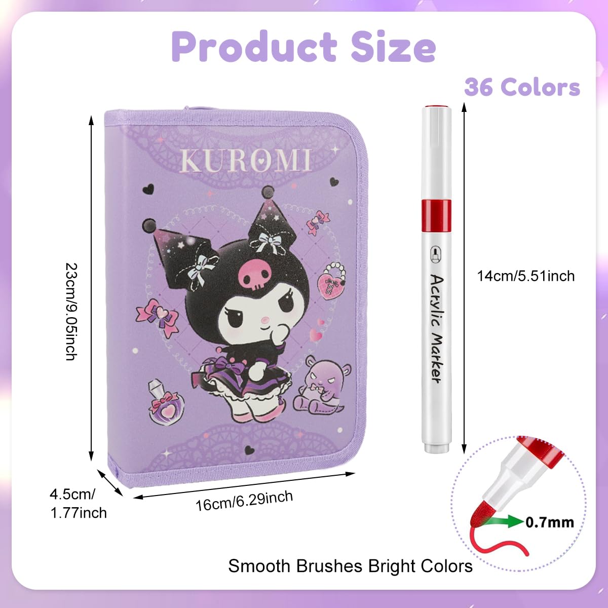 HASTHIP Acrylic Markers Set for Painting and DIY Crafts featuring 36 Quick Dry Colors | Kuromi Pouch