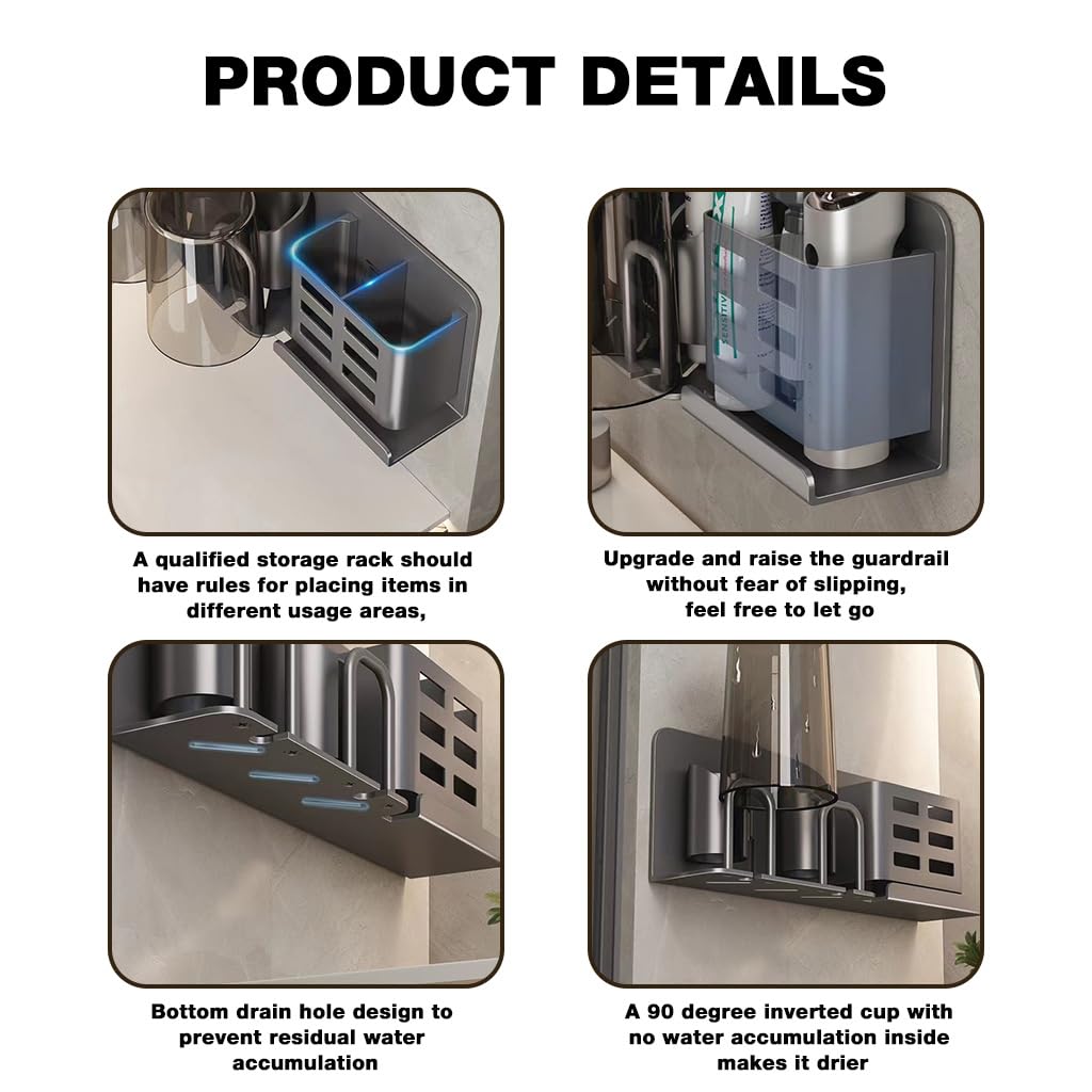 Supvox Toothbrush Holder for Bathroom with 3 in 1 Wall Mount Design and Aluminum Drain Rack