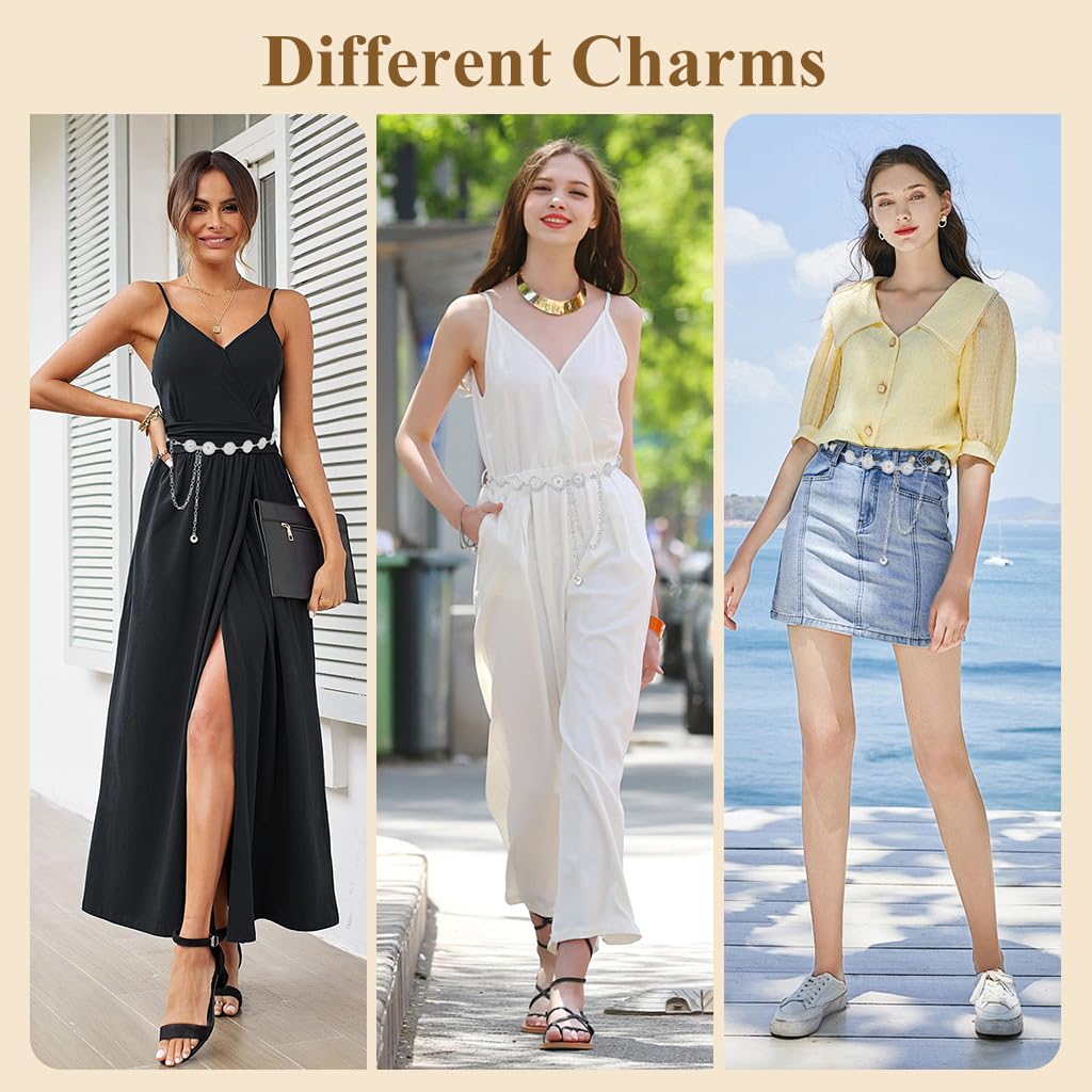 PALAY Belt for Women Dresses featuring Metal Concho Discs and Adjustable Waist Chain | Silver