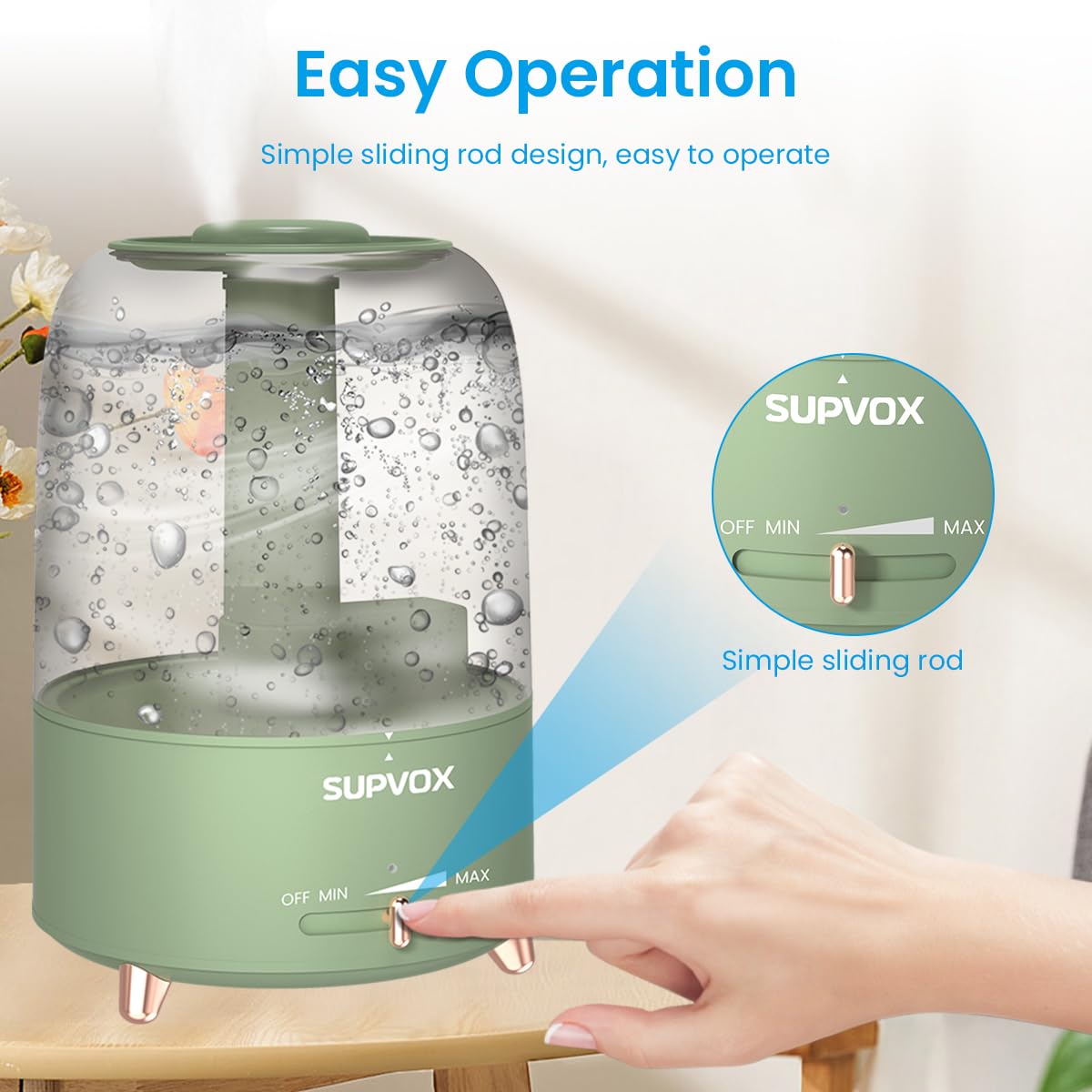 Supvox Humidifier for Bedroom and Baby with 4.2L Tank 360° Rotating Nozzle | Ultra Quiet Auto Shut-Off