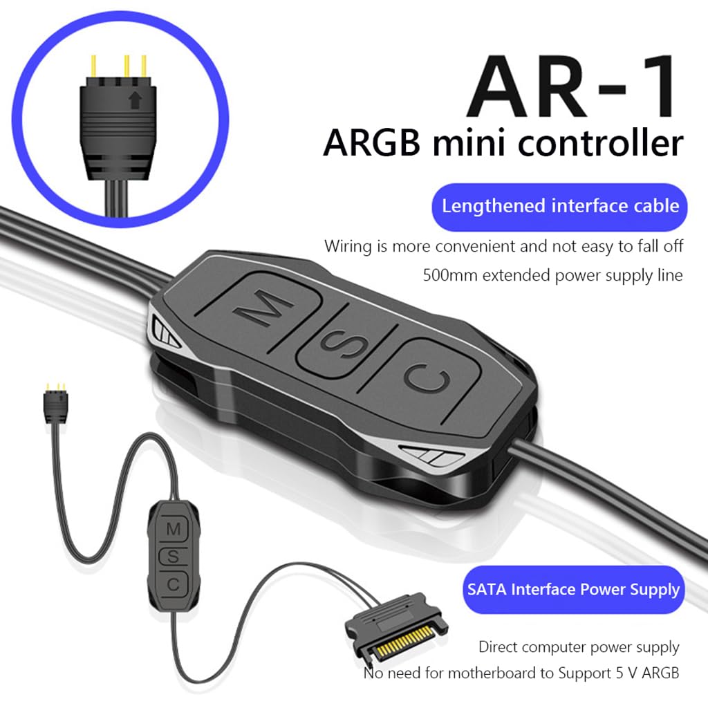 Verilux® ARGB Controller 5V 3Pin RGB Controller for PC, Built-in Light Modes, SATA Power Supply Light Stripe Remote Controller, PC Modification ARGB Controller for ARGB Fans, ARGB Light Strips