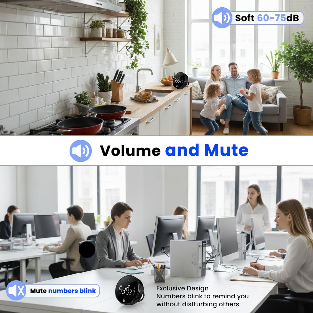 HASTHIP Magnetic Digital Timer for Kitchen and Study with USB Rechargeable Battery | LCD Display and Manual Rotating Control