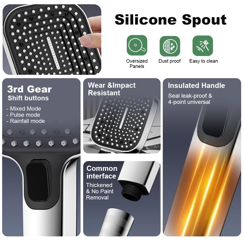 Serplex High Pressure Shower Head with 3 Spray Modes and Universal Hose Set for Bathroom | Water Efficient Handheld Design