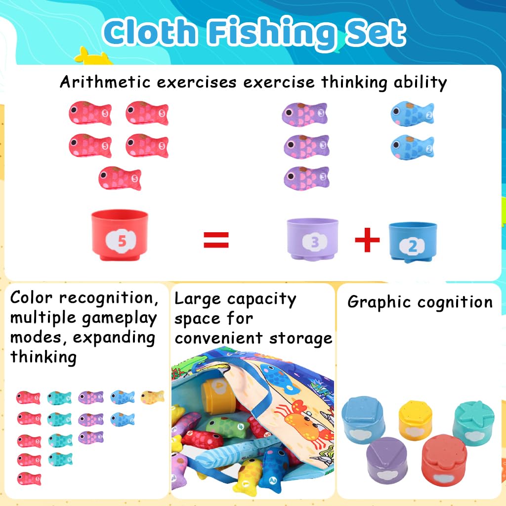 SNOWIE SOFT Magnetic Fishing Game Set for Toddlers with Fabric Mat and Plush Fish | Educational Color Sorting and Hand Eye Coordination Play