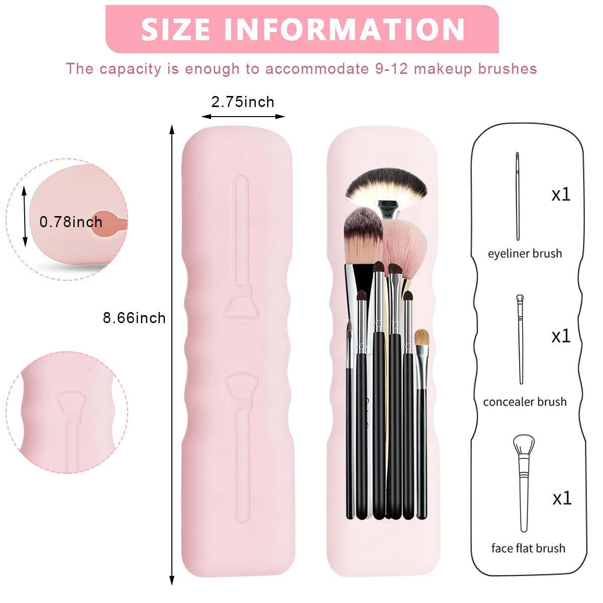 MAYCREATE Makeup Brush Holder for Travel with Side Openings featuring Soft Silicone Material | Fits 2 Large or 5–8 Small Brushes