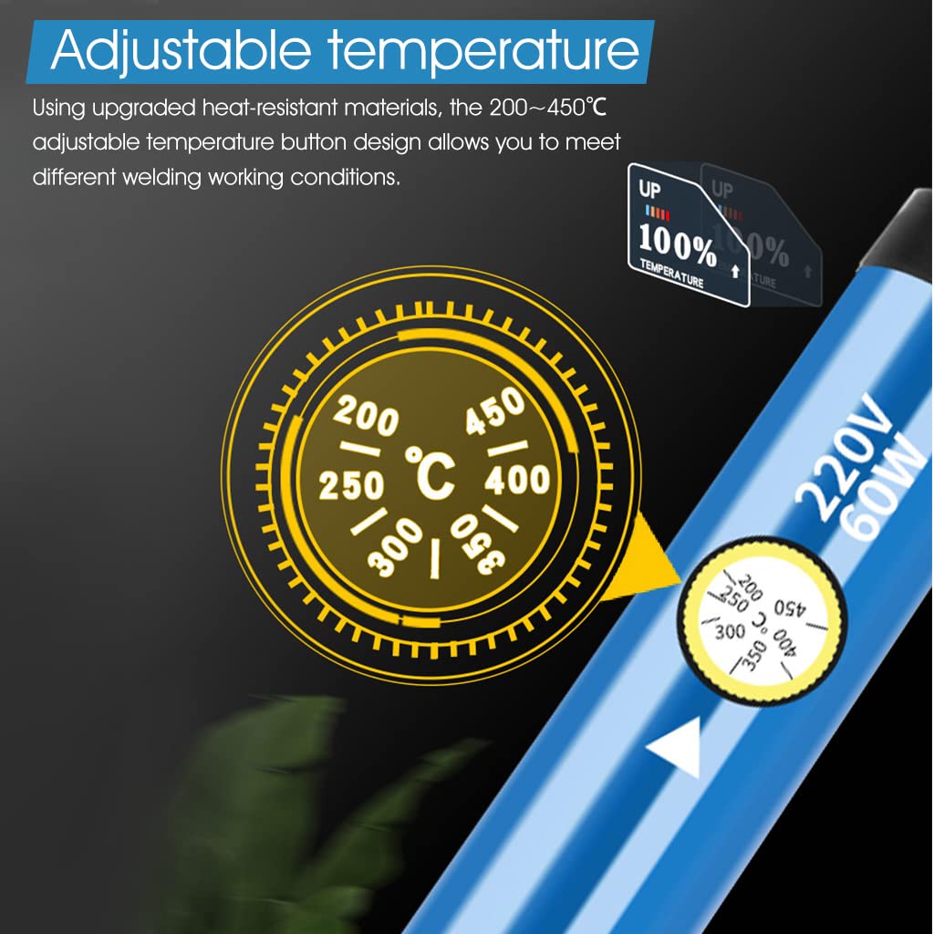 ZIBUYU Electric Soldering Iron 60W Temperature Control Electric Welding Iron 60W/220V Welding Tool for Electronics Repaired, DIY Electronics Assemble - Blue