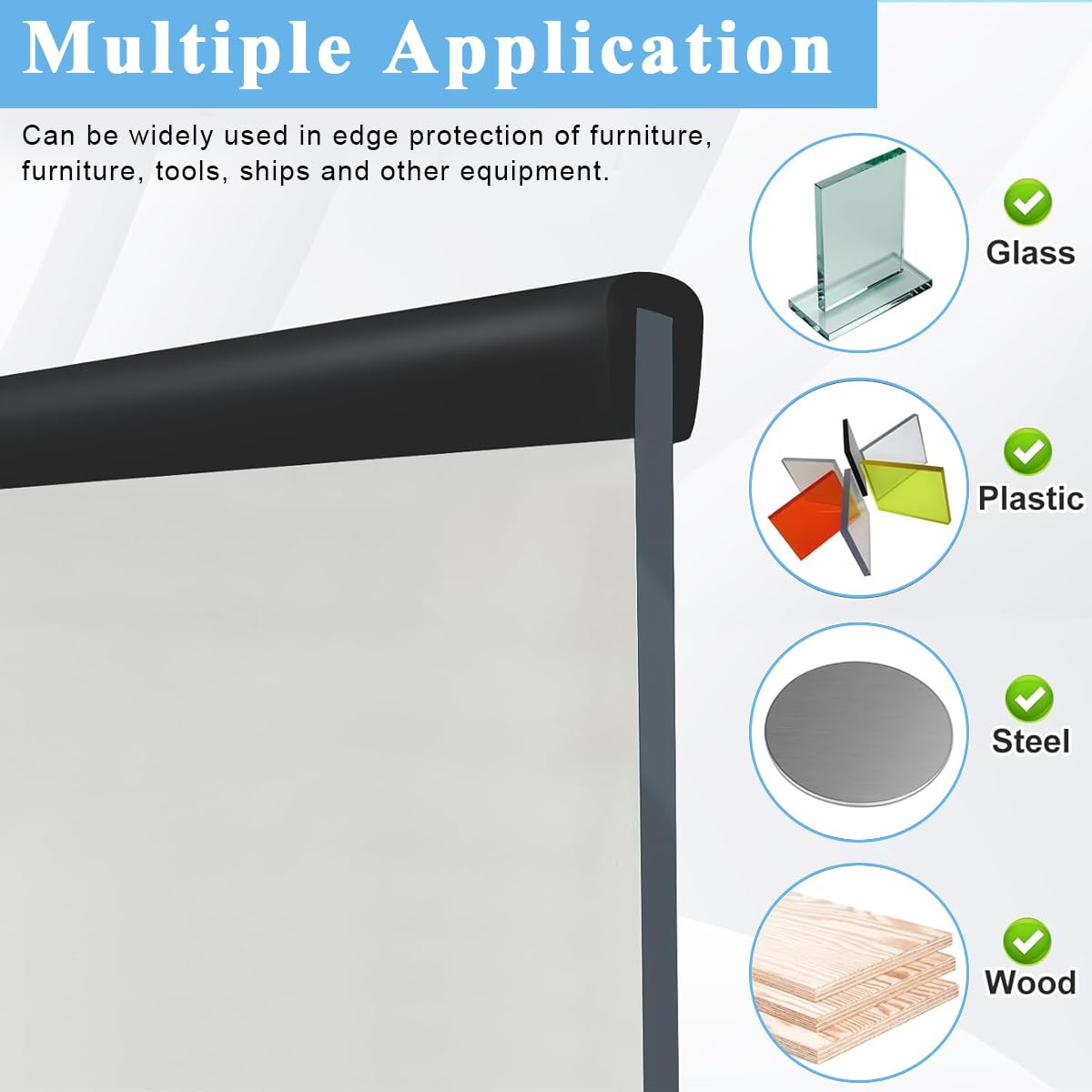 HASTHIP 16.4ft Rubber Edge Trim Cuttable Rubber Edge Trim Protective EPDM Board Edge Trim Tape Double Side Interior Adhesive Design Rubber Edge Trim for 0.5-2mm Thickness Metal Boards or Panels