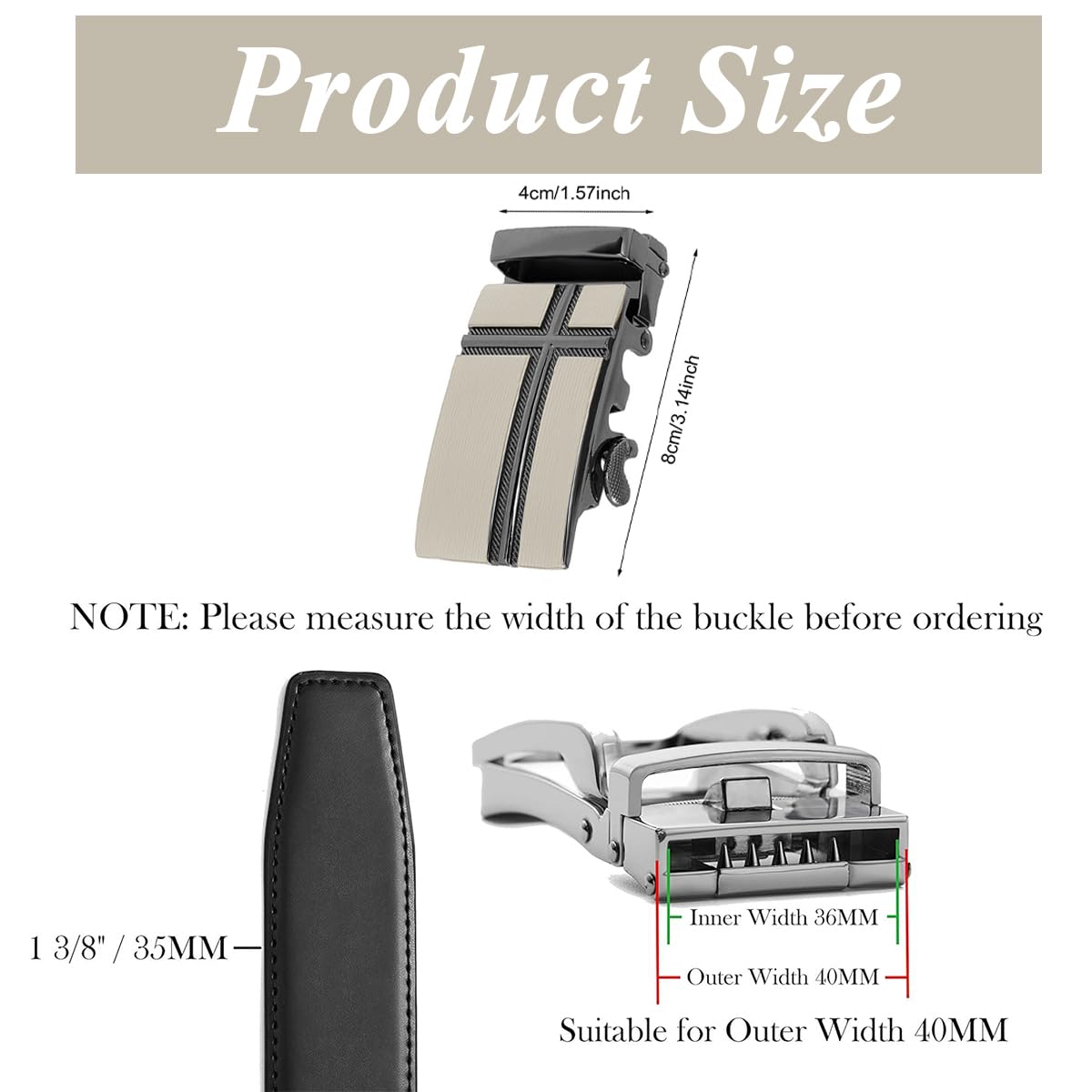 GUSTAVE Ratchet Belt Buckle for 1 3/8 in Slide Belt Strap with Auto Lock Alloy Design | Adjustable Metal Replacement for Men