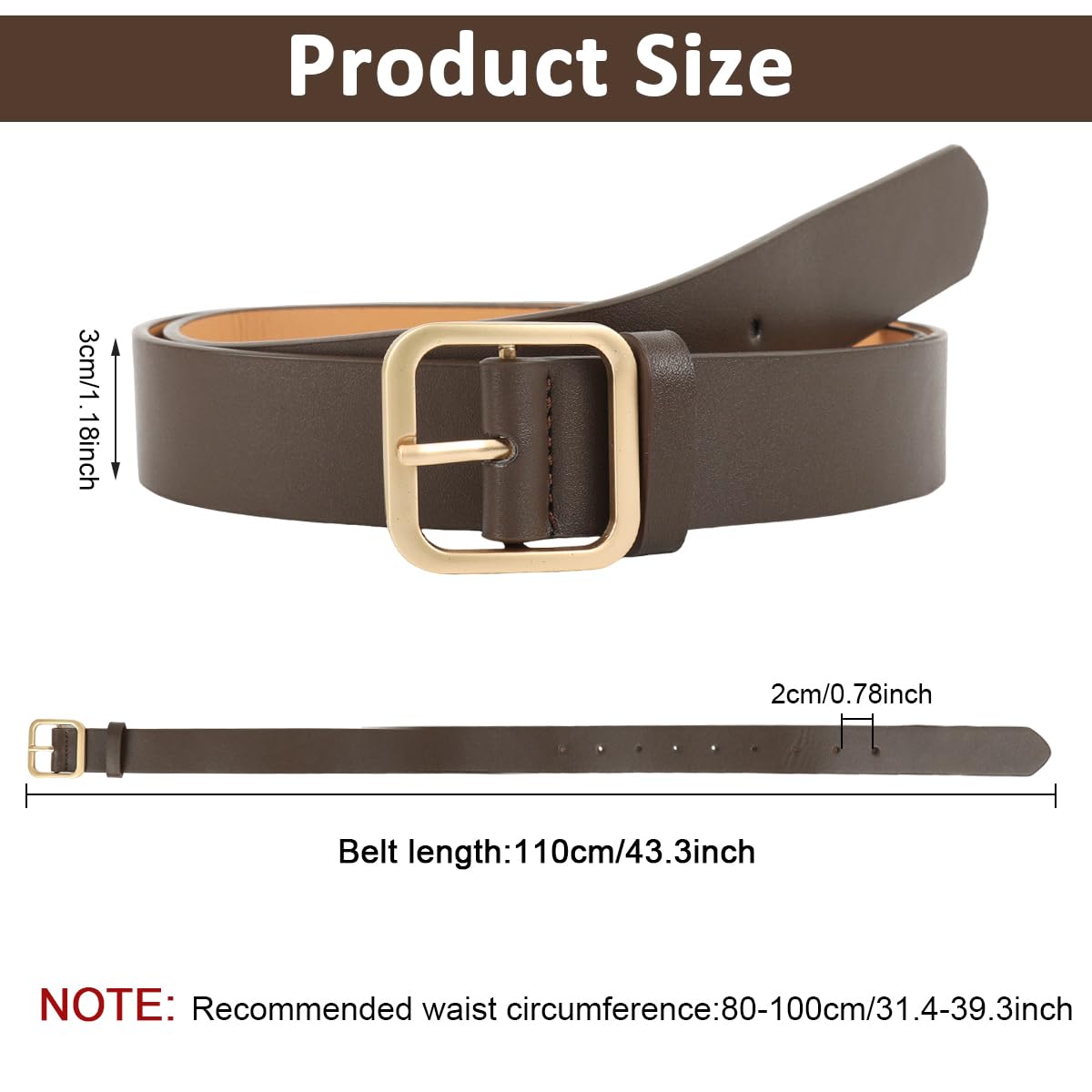 SANNIDHI Brown Belt for Women featuring Tuck and Pin Closure with 110cm Fit | PU Leather