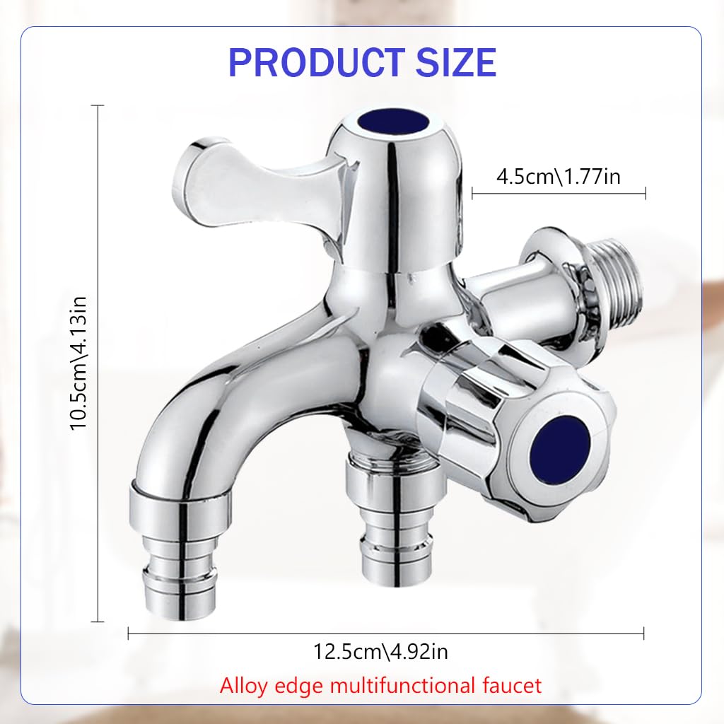 HASTHIP® Washing Machine Faucet Dual-Outlets Laundry Faucet Alloy Laundry Machine Faucet with Independent Controls Laundry Room Plumbing Faucet Dual Outlets Faucets for Bathroom Kitchen Garden