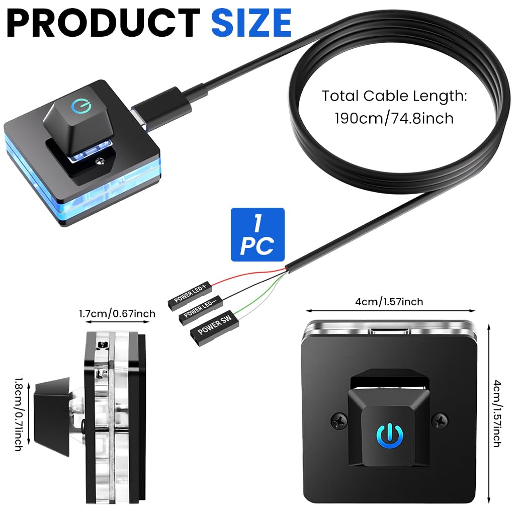 ZORBES PC Power Button with LED Light for Desktop DIY Setup | External Switch Control