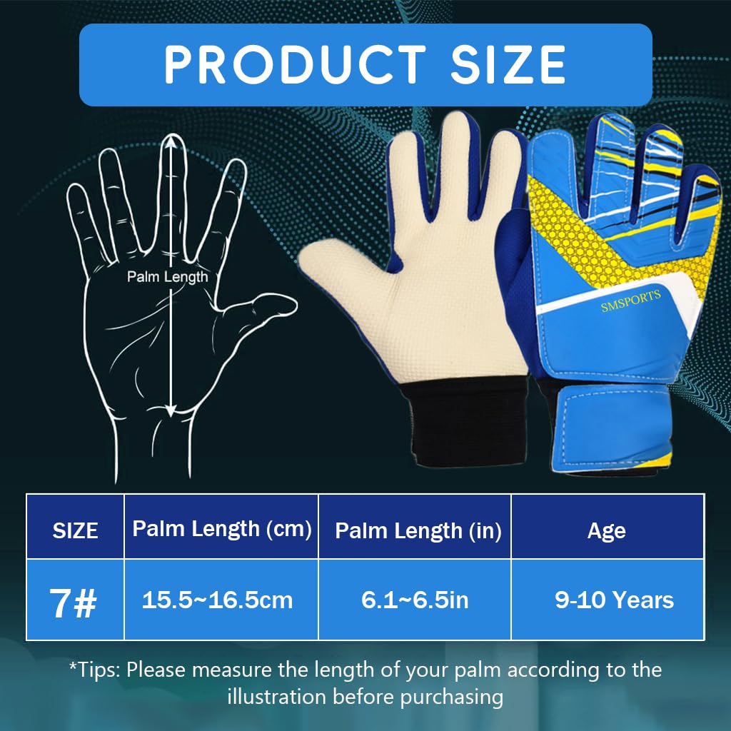 Proberos Football Goalkeeper Gloves for Kids with Anti Slip Latex Palm and Size 7 Fit | Blue Youth Soccer Training