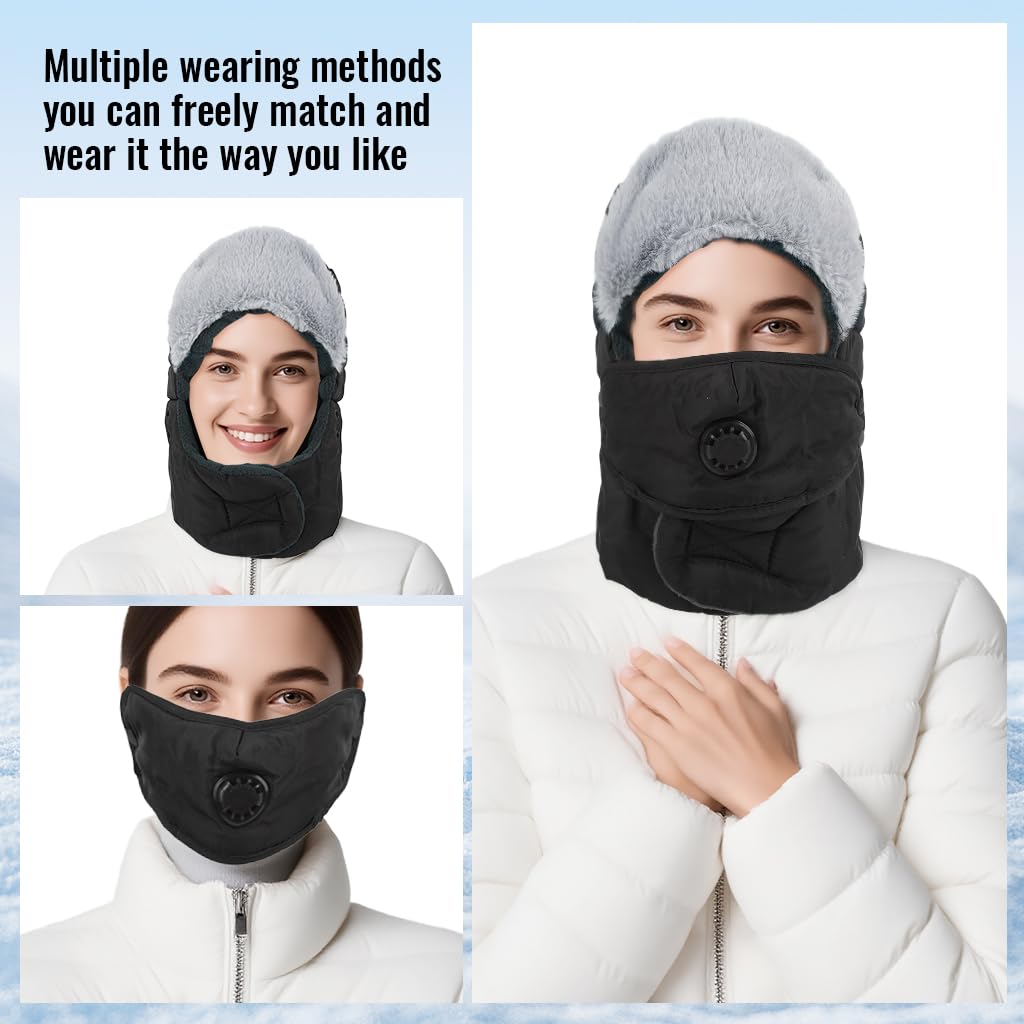 SANNIDHI Winter Cap for Outdoor Cycling and Skiing with Plush Liner and Snap Face Cover | Warm Full Face Hat for Men and Women