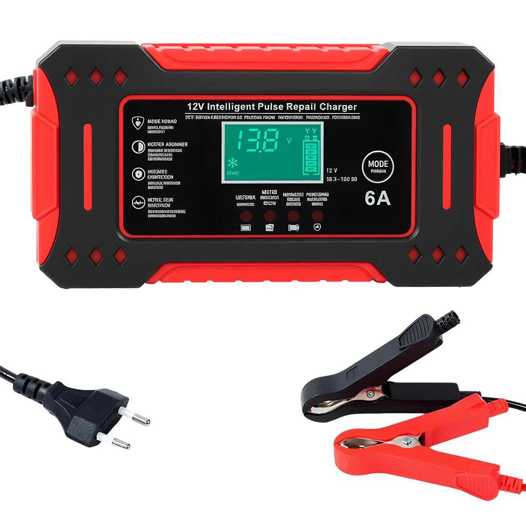 STHIRA Car Battery Charger 12V 6A for Cars Motorcycles and Boats with LCD Display | Pulse Maintenance and Auto Stop
