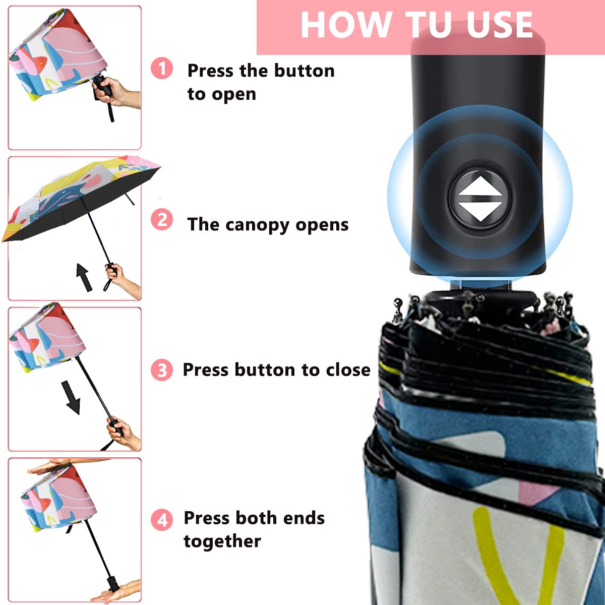 PALAY Umbrella for Women with Automatic One Button Fold and 8 Ribs Windproof Design | UV Protection Travel Size 11.5 in